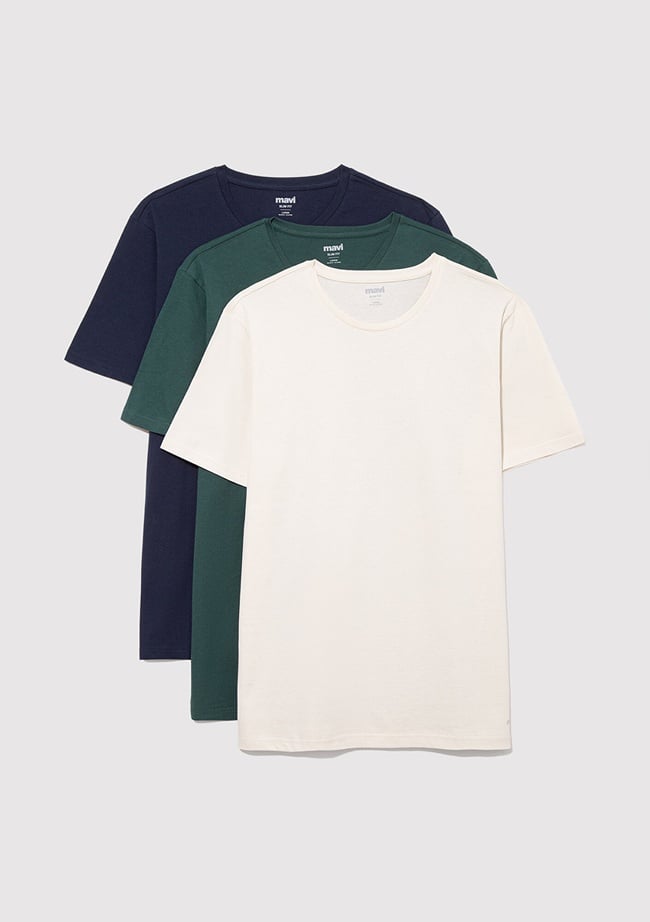  Mavi 3lü Bisiklet Yaka Erkek Basic Tişört Slim Fit / Dar Kesim 0611784-70490