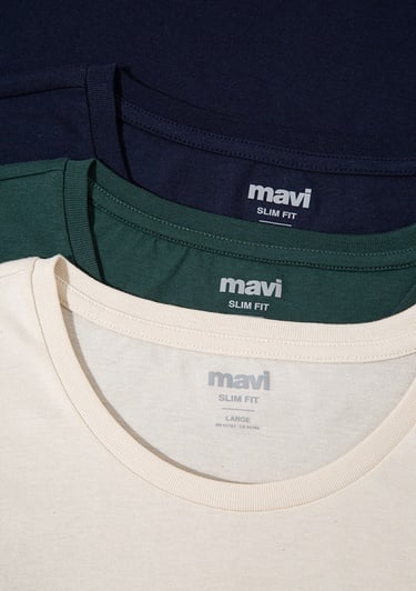  Mavi 3lü Bisiklet Yaka Erkek Basic Tişört Slim Fit / Dar Kesim 0611784-70490