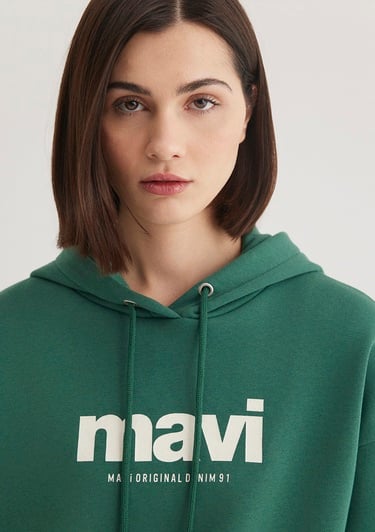  Mavi Mavi Logo Baskılı Kapüşonlu Yeşil Sweatshirt 168334-71874
