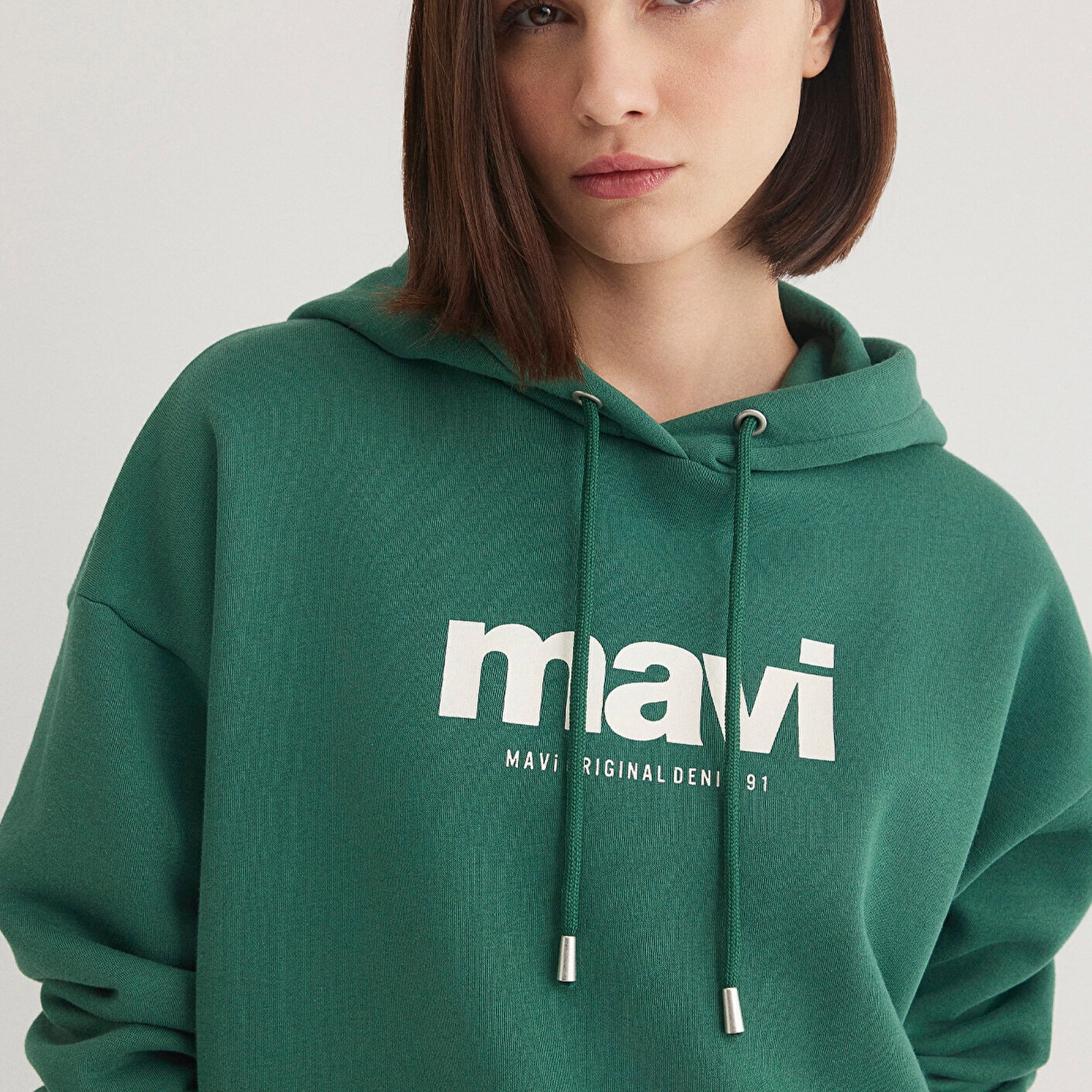 Mavi Mavi Logo Baskılı Kapüşonlu Yeşil Sweatshirt 168334-71874