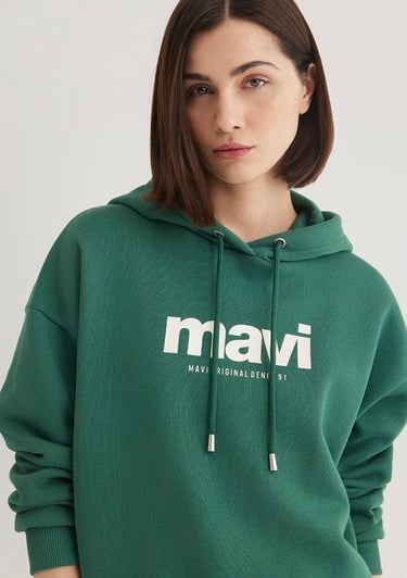  Mavi Mavi Logo Baskılı Kapüşonlu Yeşil Sweatshirt 168334-71874