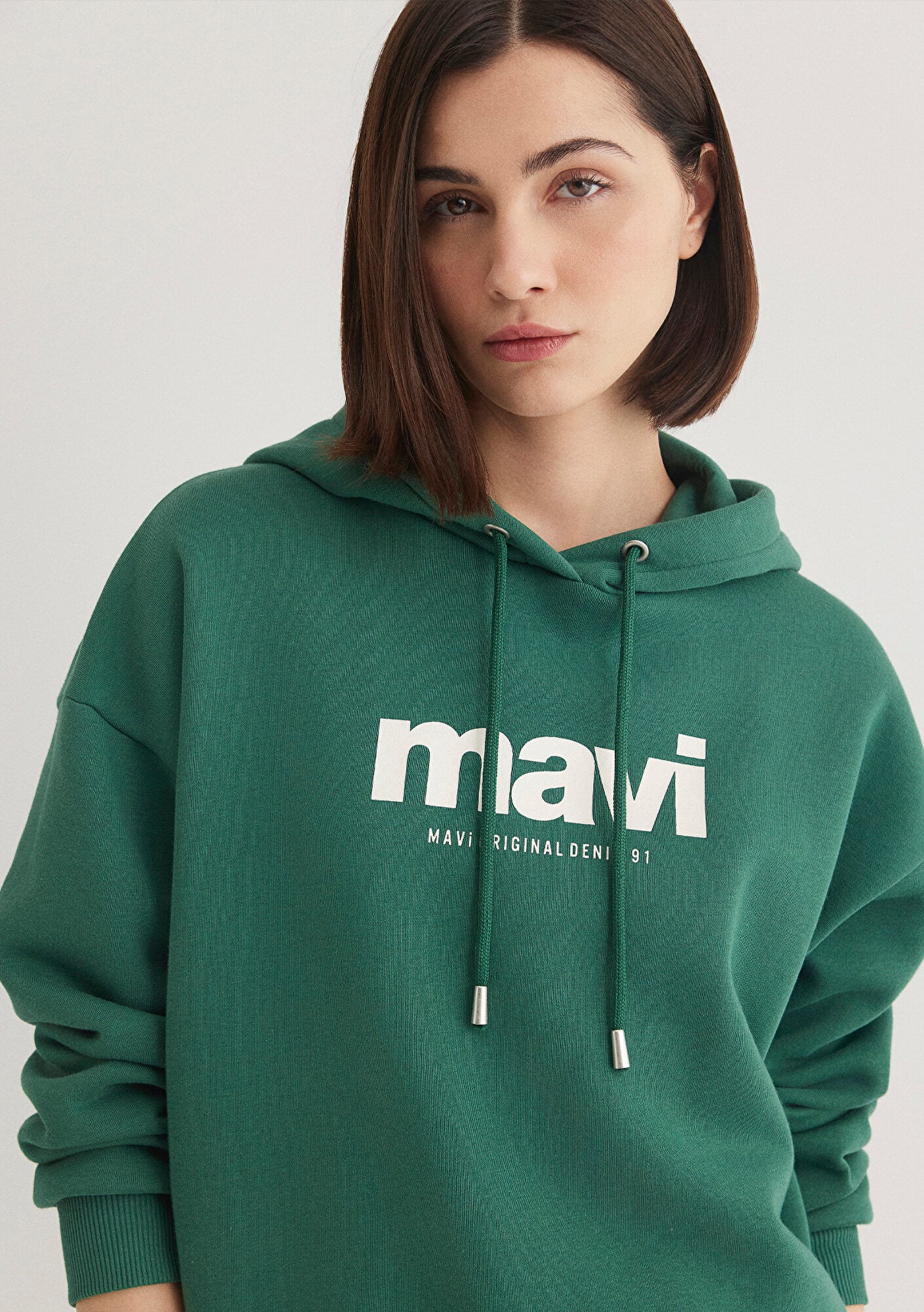  Mavi Mavi Logo Baskılı Kapüşonlu Yeşil Sweatshirt 168334-71874