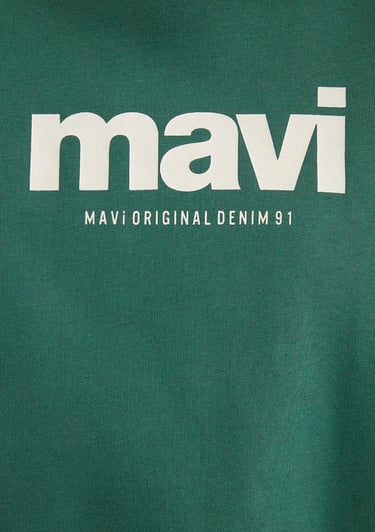  Mavi Mavi Logo Baskılı Kapüşonlu Yeşil Sweatshirt 168334-71874