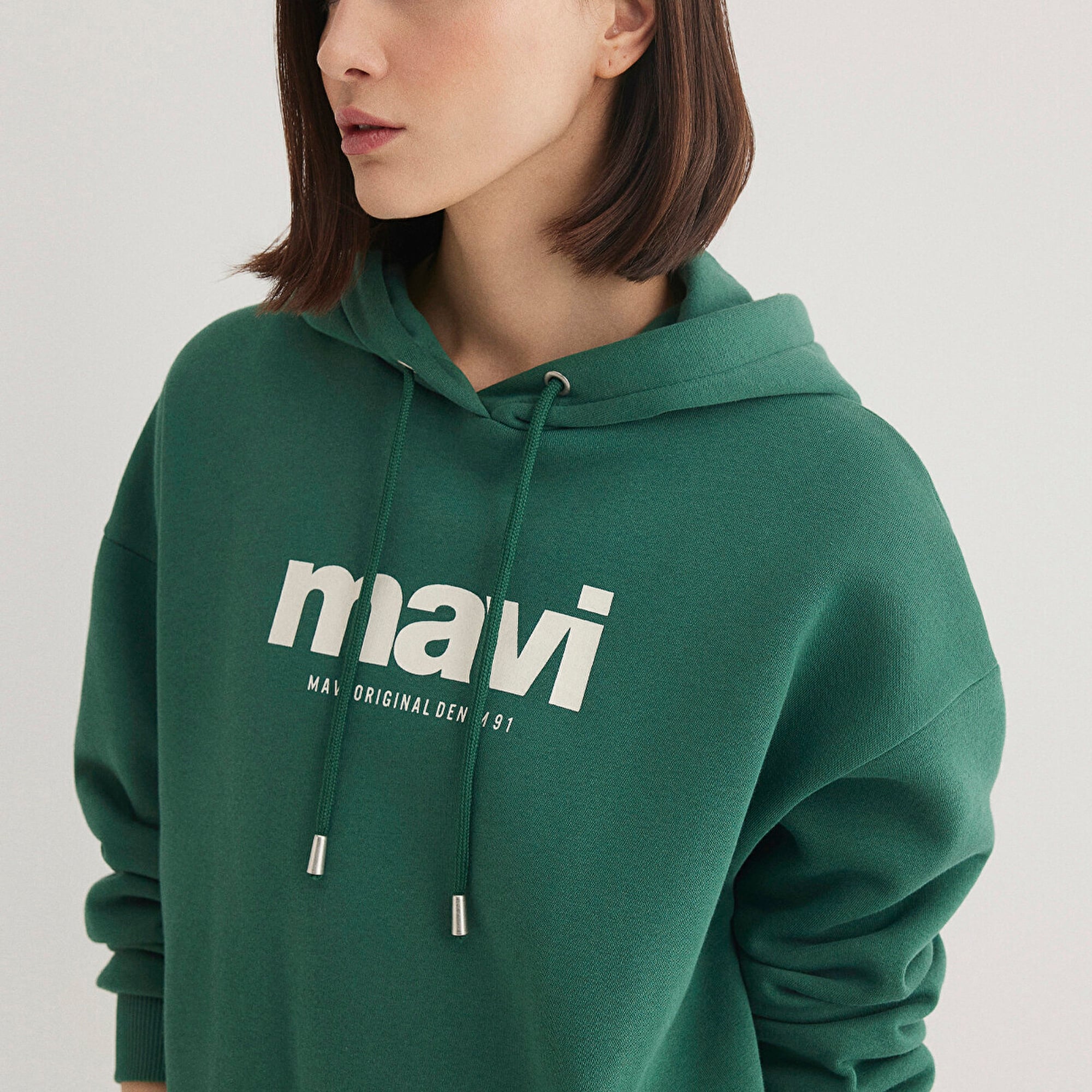 Mavi Mavi Logo Baskılı Kapüşonlu Yeşil Sweatshirt 168334-71874