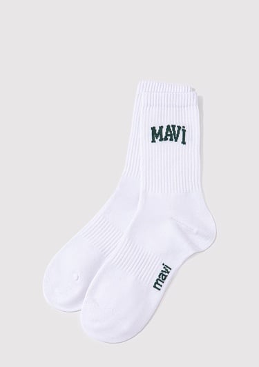  Mavi Mavi Logo Baskılı Beyaz Soket Çorap 0911160-620