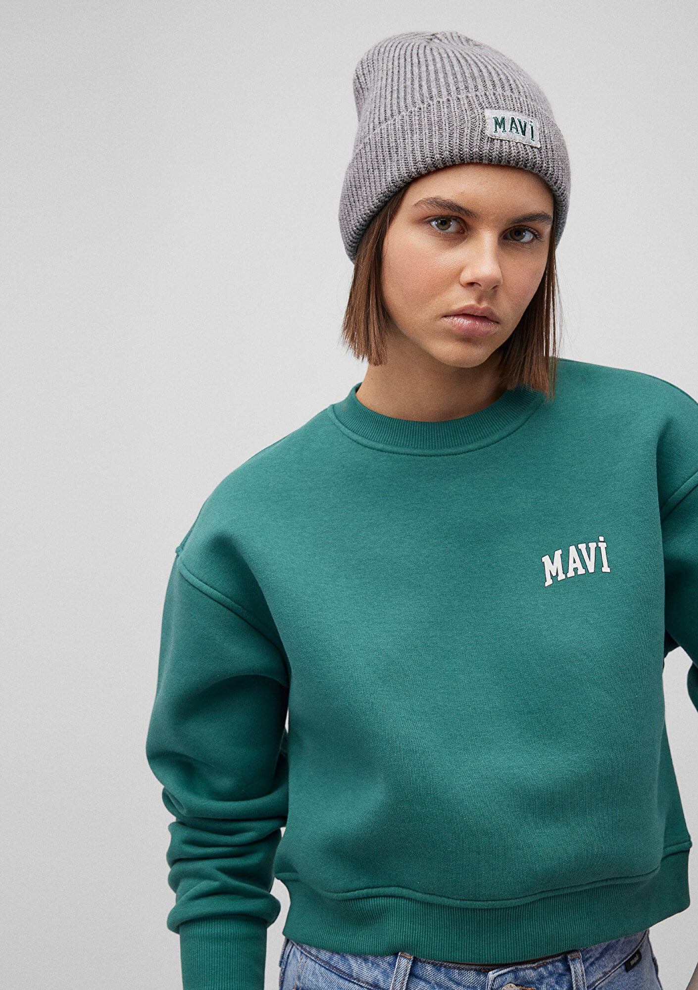  Mavi Mavi Logo Baskılı Gri Bere 1912023-82816