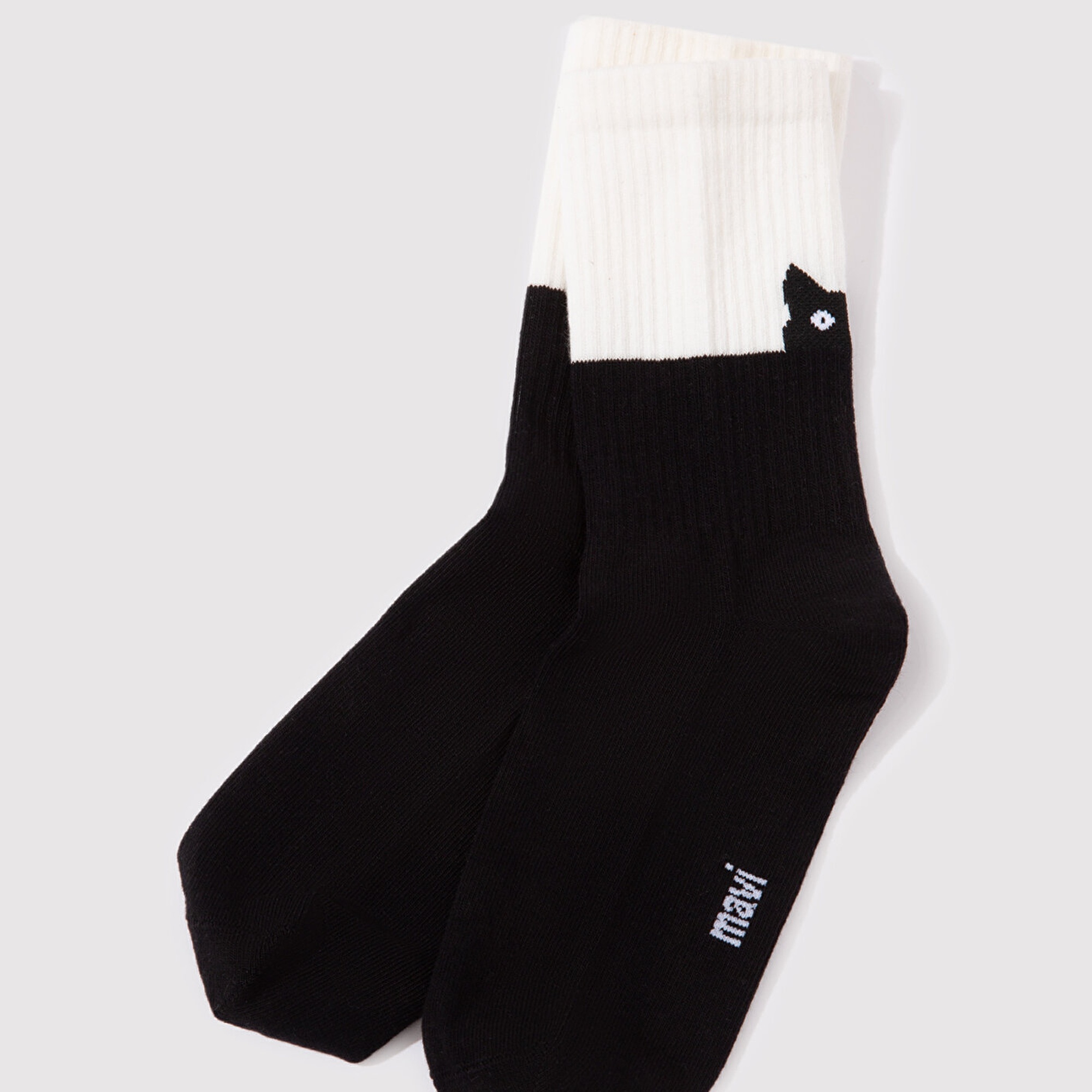 Mavi Kedi Baskılı Siyah Soket Çorap 1911913-900