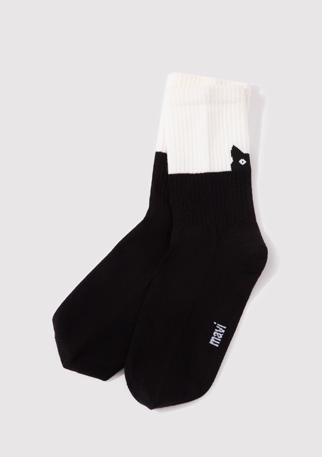  Mavi Kedi Baskılı Siyah Soket Çorap 1911913-900