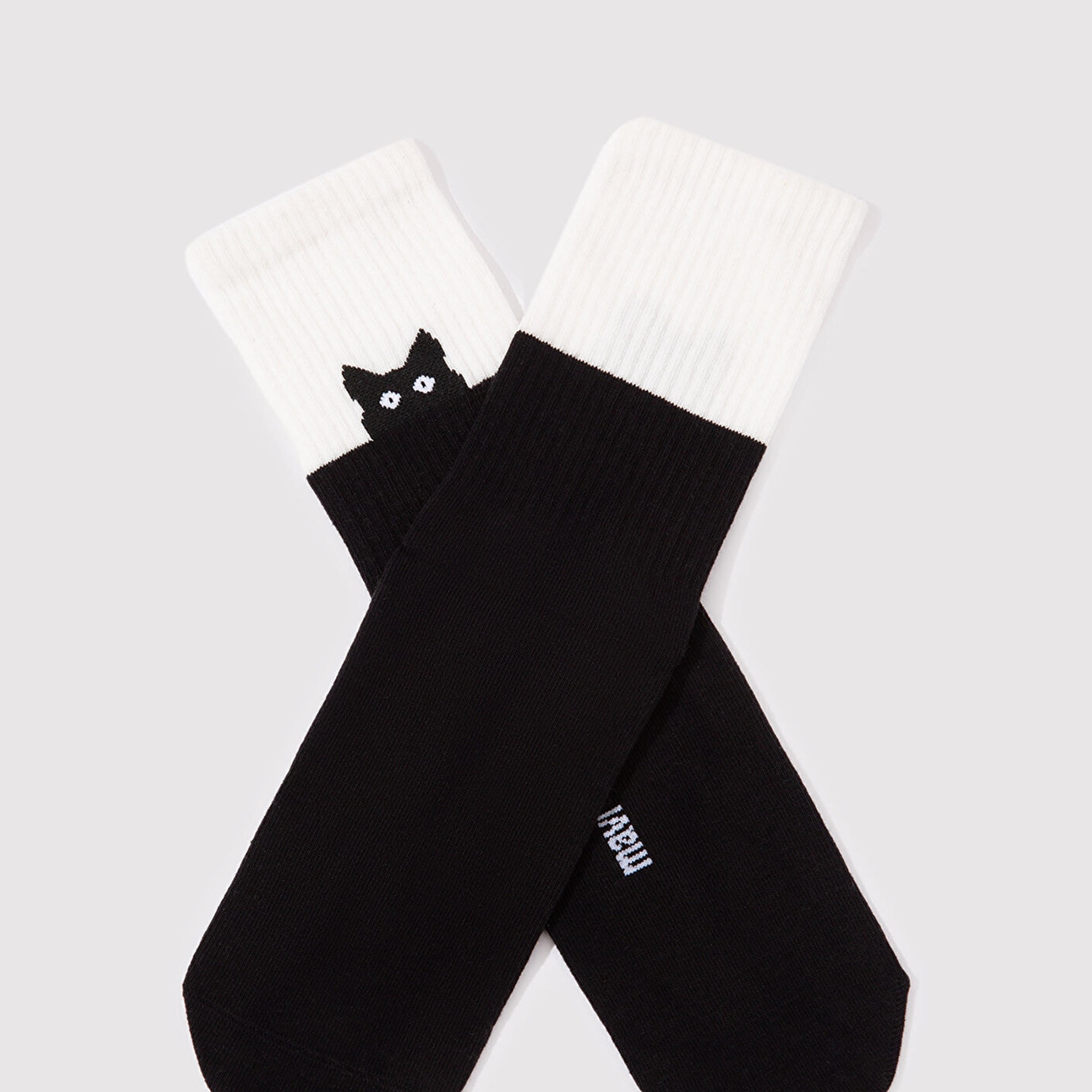 Mavi Kedi Baskılı Siyah Soket Çorap 1911913-900