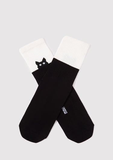  Mavi Kedi Baskılı Siyah Soket Çorap 1911913-900