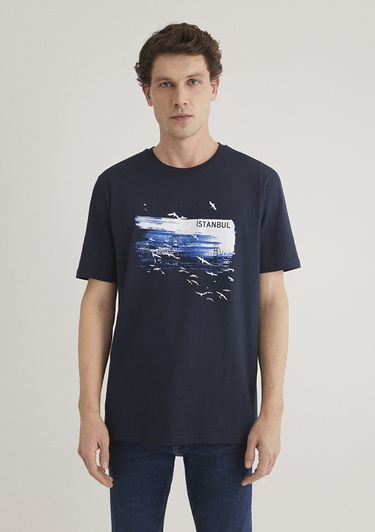  Mavi İstanbul Baskılı Lacivert Tişört Regular Fit / Normal Kesim 0611884-70490