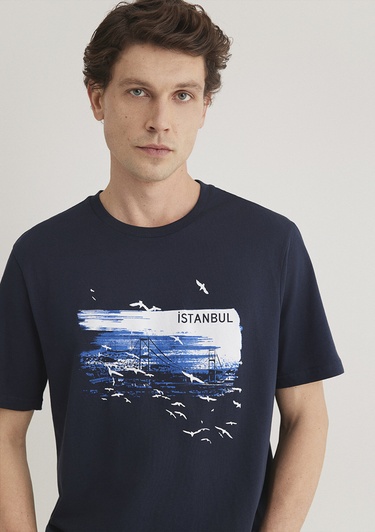  Mavi İstanbul Baskılı Lacivert Tişört Regular Fit / Normal Kesim 0611884-70490