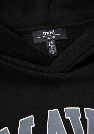  Mavi Mavi Logo Baskılı Kapüşonlu Siyah Sweatshirt 6610110-900