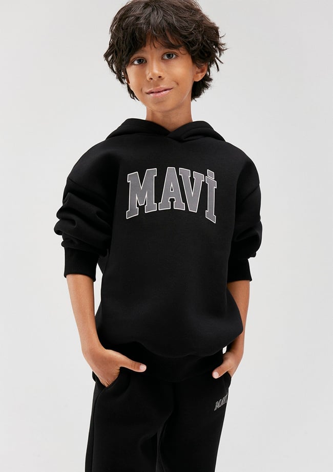  Mavi Mavi Logo Baskılı Kapüşonlu Siyah Sweatshirt 6610110-900