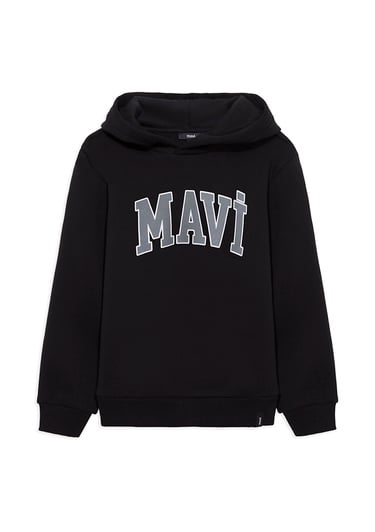  Mavi Mavi Logo Baskılı Kapüşonlu Siyah Sweatshirt 6610110-900