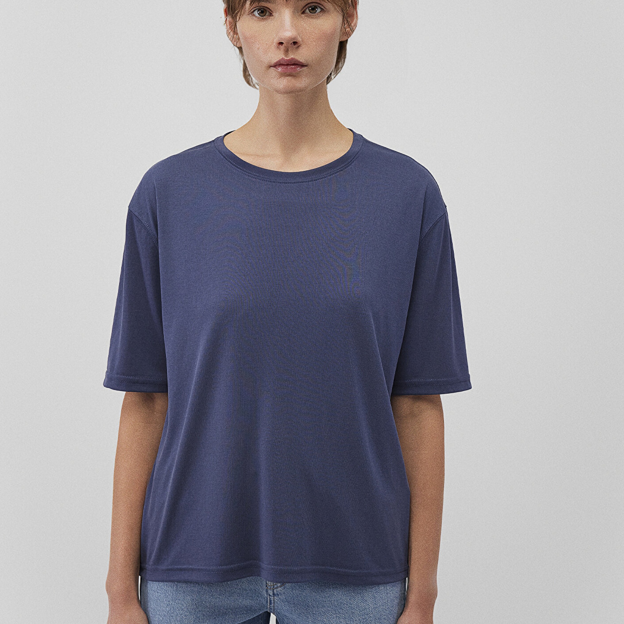 Mavi Lacivert TENCEL TM Modal Basic Tişört Regular Fit / Normal Kesim 1611897-70487