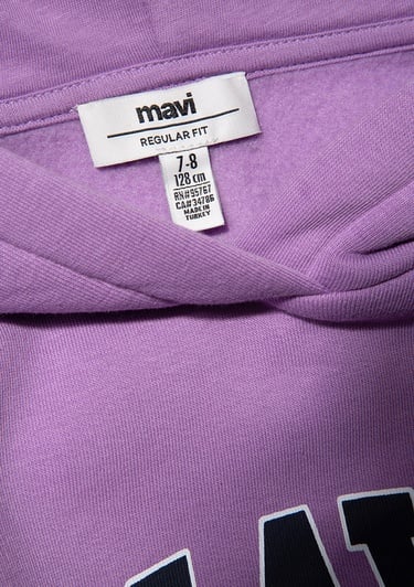  Mavi Mavi Logo Baskılı Kapüşonlu Mor Sweatshirt 7610035-70586