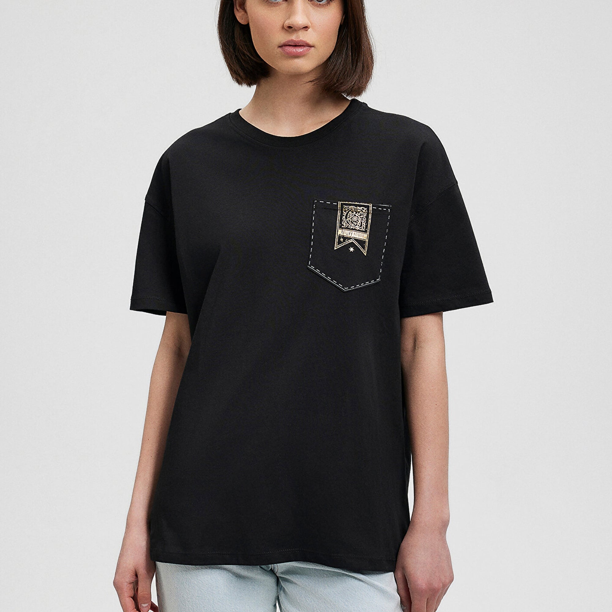 Mavi Hogwarts Baskılı Siyah Tişört Loose Fit / Bol Rahat Kesim 1612055-900