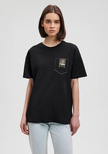  Mavi Hogwarts Baskılı Siyah Tişört Loose Fit / Bol Rahat Kesim 1612055-900