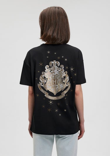  Mavi Hogwarts Baskılı Siyah Tişört Loose Fit / Bol Rahat Kesim 1612055-900