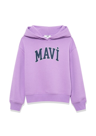  Mavi Mavi Logo Baskılı Kapüşonlu Mor Sweatshirt 7610035-70586