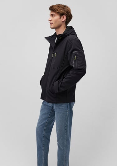  Mavi Kapüşonlu Siyah Scuba Ceket Slim Fit / Dar Kesim 0110264-900