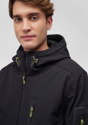  Mavi Kapüşonlu Siyah Scuba Ceket Slim Fit / Dar Kesim 0110264-900