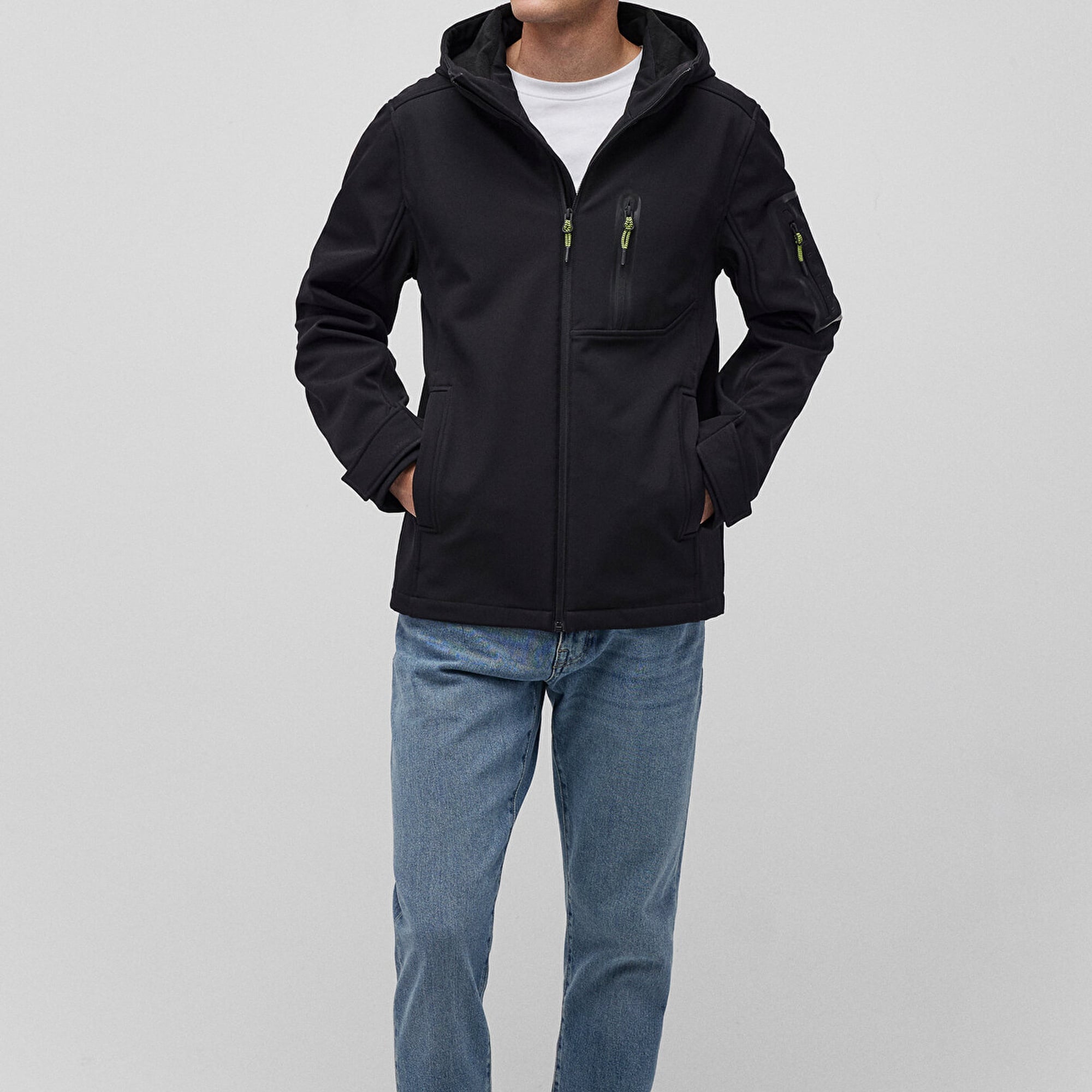 Mavi Kapüşonlu Siyah Scuba Ceket Slim Fit / Dar Kesim 0110264-900