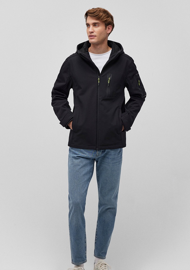  Mavi Kapüşonlu Siyah Scuba Ceket Slim Fit / Dar Kesim 0110264-900