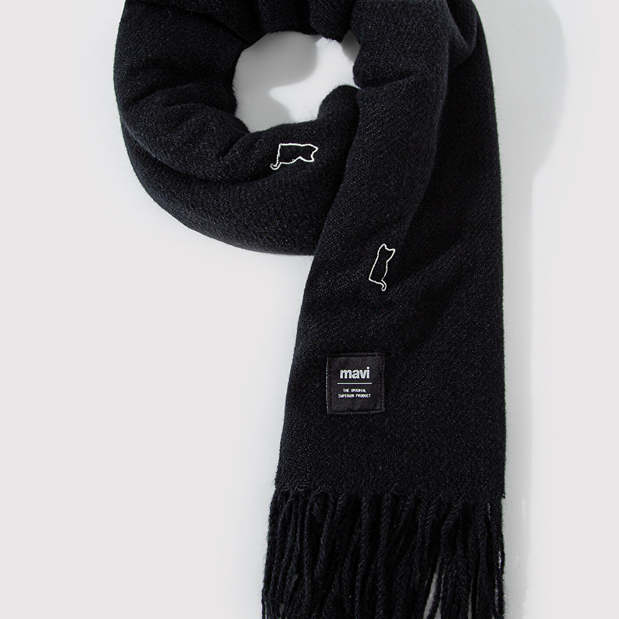 Mavi Kedi Nakışlı Siyah Atkı 1911730-900