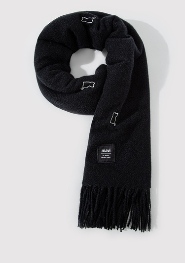  Mavi Kedi Nakışlı Siyah Atkı 1911730-900