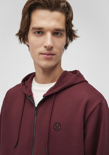  Mavi Kapüşonlu Fermuarlı Bordo Basic Sweatshirt 066979-70426
