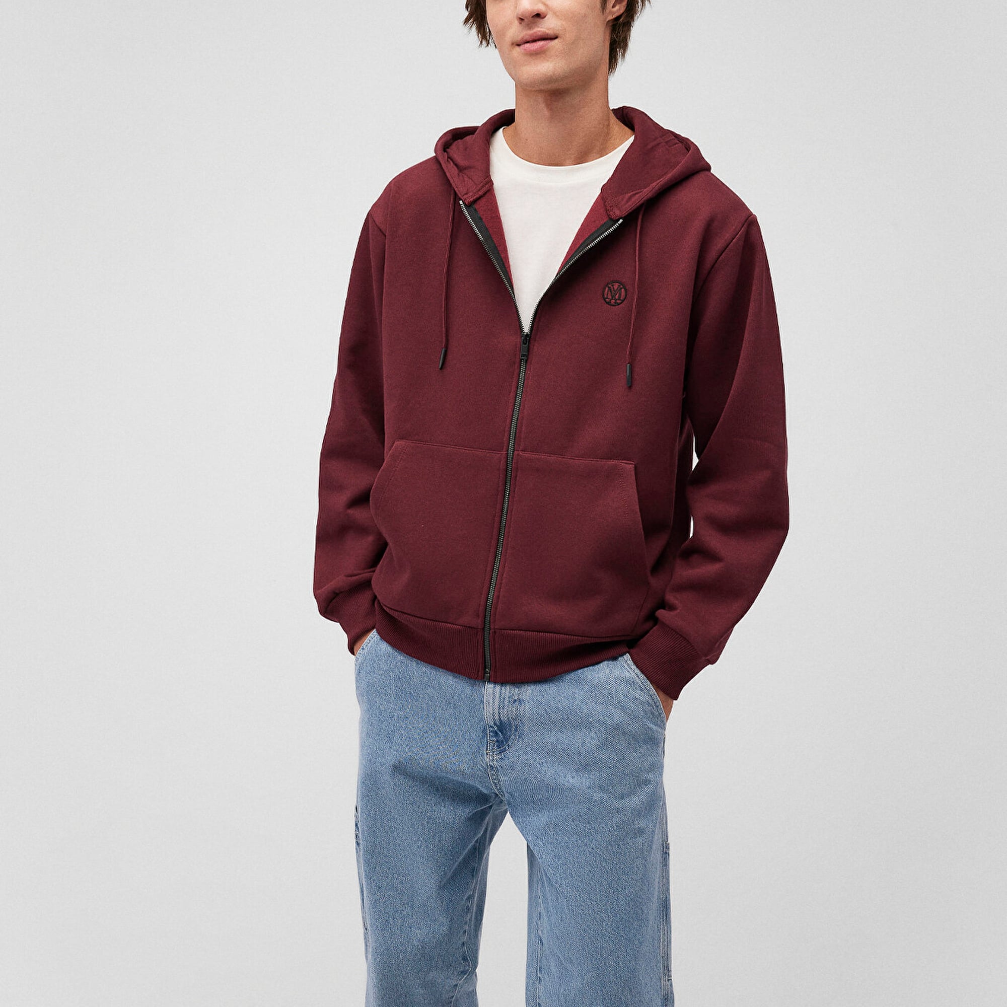Mavi Kapüşonlu Fermuarlı Bordo Basic Sweatshirt 066979-70426