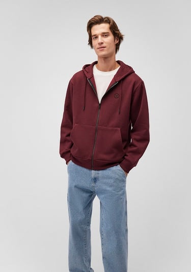  Mavi Kapüşonlu Fermuarlı Bordo Basic Sweatshirt 066979-70426