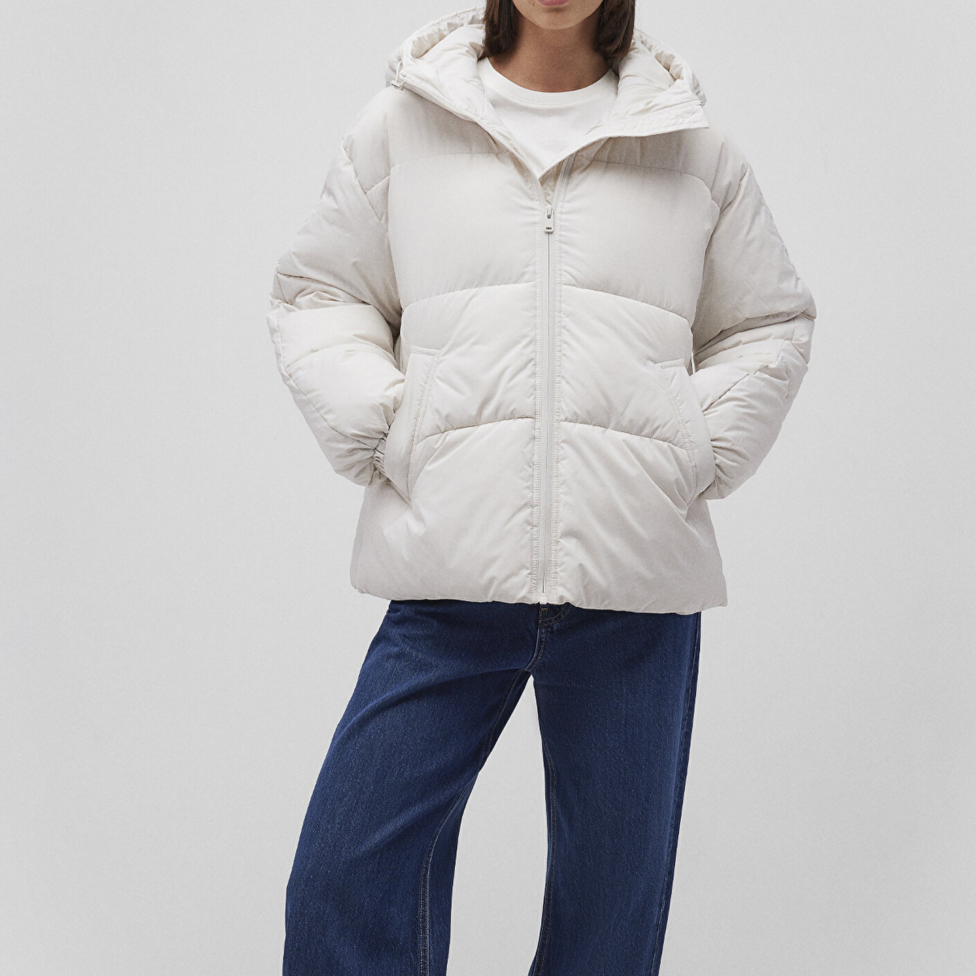 Mavi Kapüşonlu Beyaz Şişme Mont 1110199-83746