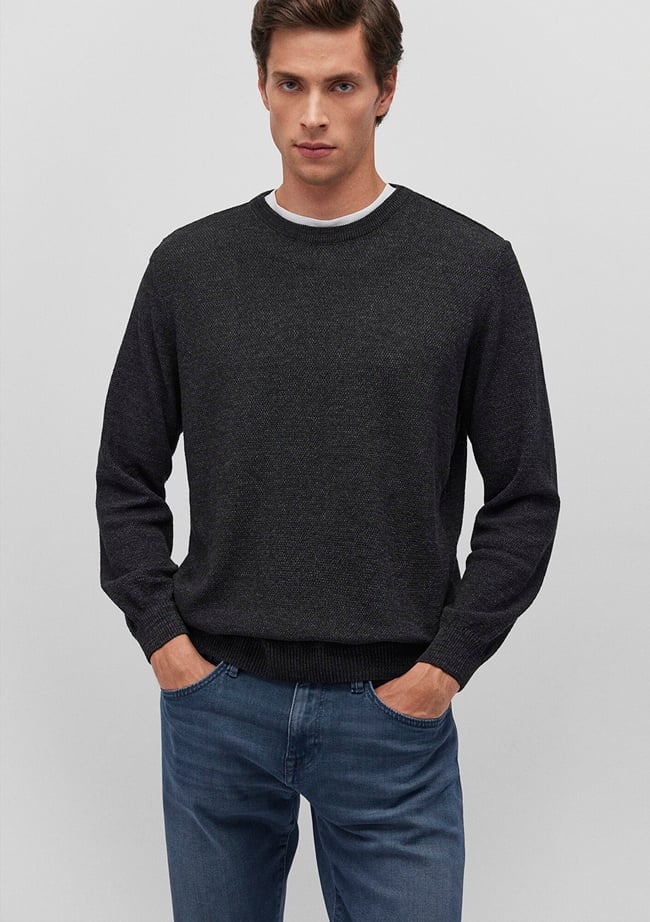  Mavi Bisiklet Yaka Siyah Basic Kazak Slim Fit / Dar Kesim 070781-900