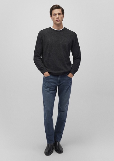  Mavi Bisiklet Yaka Siyah Basic Kazak Slim Fit / Dar Kesim 070781-900