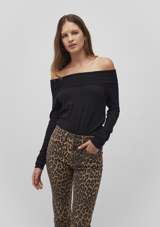  Mavi Düşük Omuz Detaylı Siyah Kazak Fitted / Vücuda Oturan Kesim 1710391-900