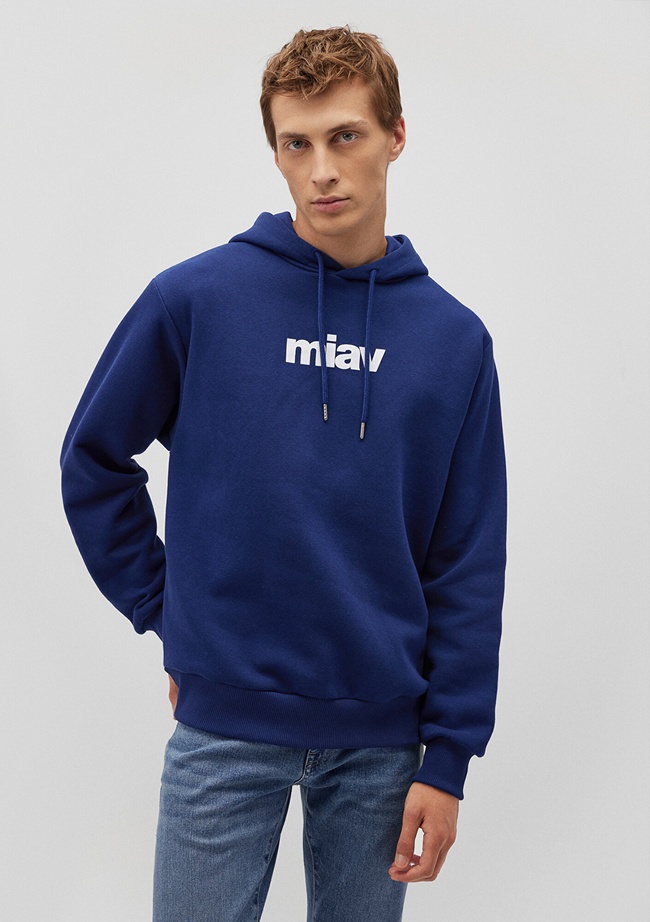  Mavi Miav Baskılı Kapüşonlu Mavi Sweatshirt 0S10001-70722