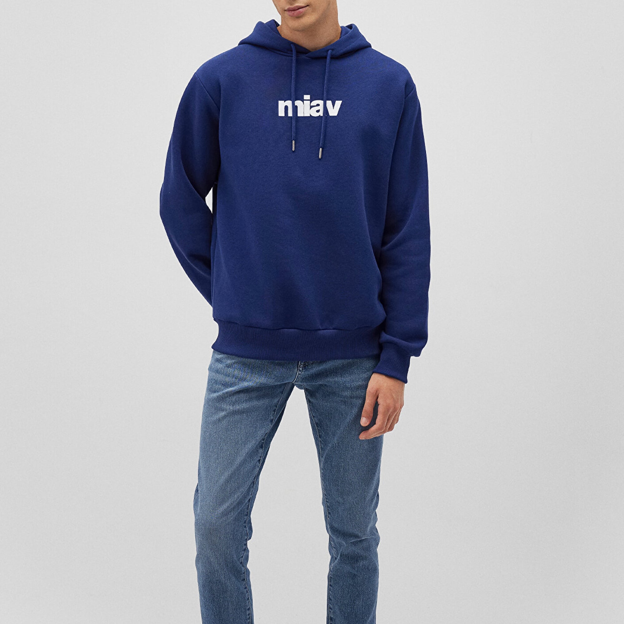 Mavi Miav Baskılı Kapüşonlu Mavi Sweatshirt 0S10001-70722