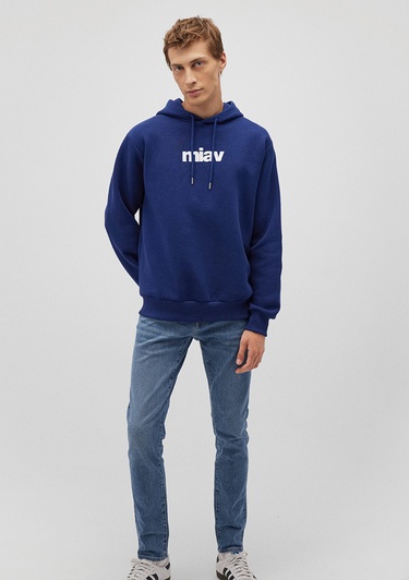  Mavi Miav Baskılı Kapüşonlu Mavi Sweatshirt 0S10001-70722