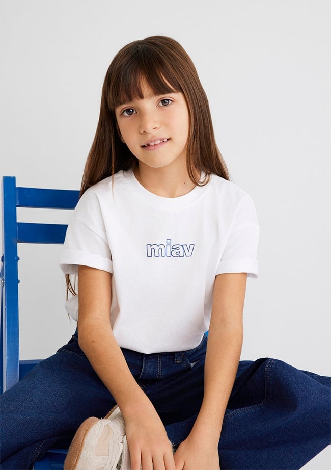  Mavi Miav Baskılı Beyaz Oversize Çocuk Tişört Loose Fit / Bol Rahat Kesim 7610158-620