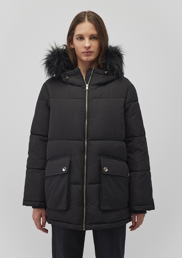  Mavi Suni Kürk Detaylı Siyah Şişme Mont 1110100-900