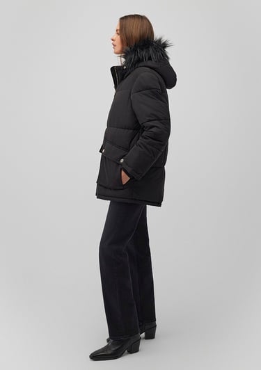  Mavi Suni Kürk Detaylı Siyah Şişme Mont 1110100-900