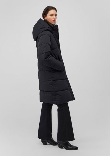  Mavi Kapüşonlu Siyah Uzun Şişme Mont 1110228-900