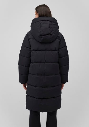  Mavi Kapüşonlu Siyah Uzun Şişme Mont 1110228-900