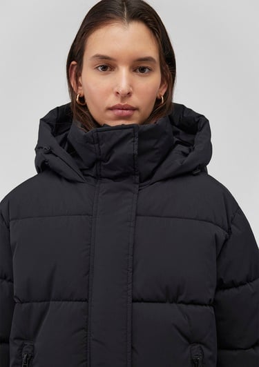  Mavi Kapüşonlu Siyah Uzun Şişme Mont 1110228-900