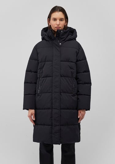  Mavi Kapüşonlu Siyah Uzun Şişme Mont 1110228-900