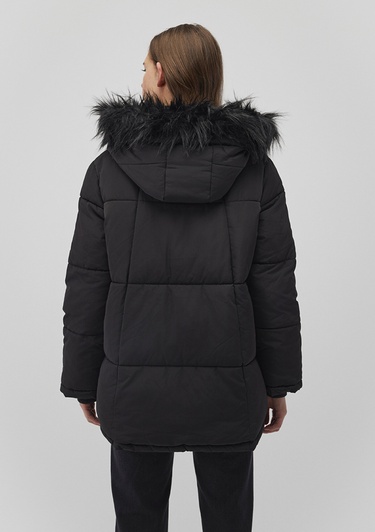  Mavi Suni Kürk Detaylı Siyah Şişme Mont 1110100-900