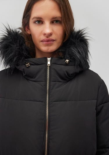  Mavi Suni Kürk Detaylı Siyah Şişme Mont 1110100-900